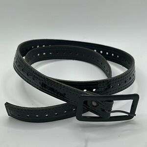 Vintage Astor black shinny preppy thin fashion belt small-large size
